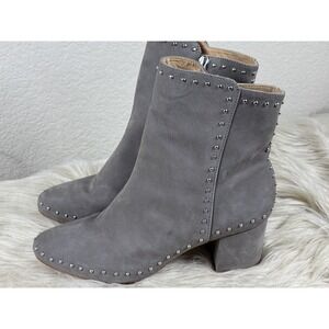Schutz Spunky Block Heel Ankle Boots Women 8B Gray Mouse Studded Leather Chic